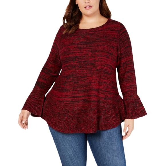 Style & Co Marled Ruffle Hem Pullover Sweater Women's Plus Size 1X Red - Picture 1 of 5